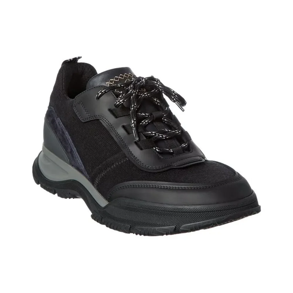 Brioni Crossing Suede-Trim Low-Top Sneaker, Black